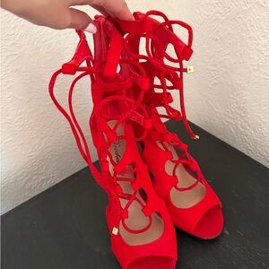 Red Lace-Up Women's Sandals
